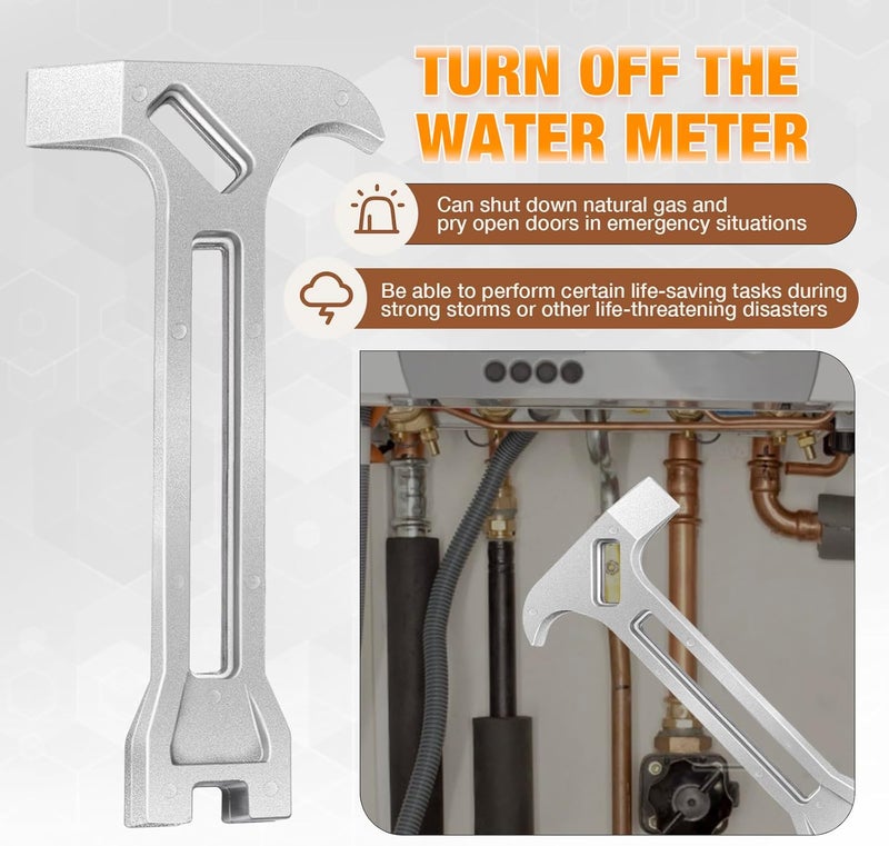 VYH 4-in-1 Emergency Tool – Gas & Water Shut Off Wrench, Non-Sparking Pry Bar, Earthquake Survival – Firefighter-Designed, Heavy-Duty Alloy (Silver) - Image 3